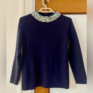 JCrew crewneck jeweled embellished wool sweater / Small / Navy blue